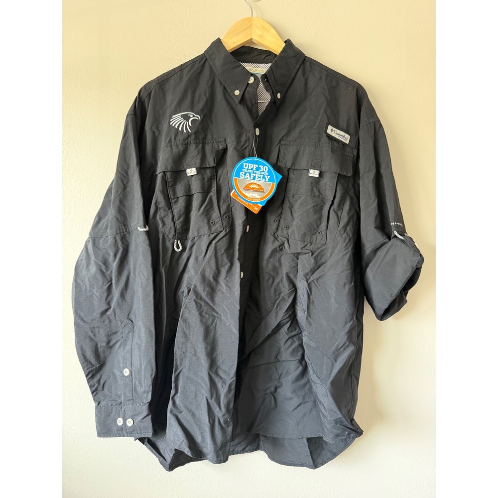 Fisherman Utility Columbia Black PFG Bahama Long Sleeve Shirt Large UPF 30